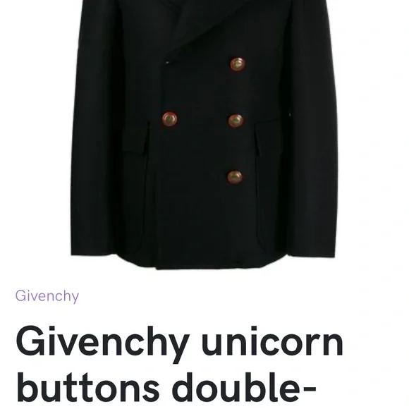 Men’s Givenchy Unicorn Buttons Double-Breasted Coat Pea Coats